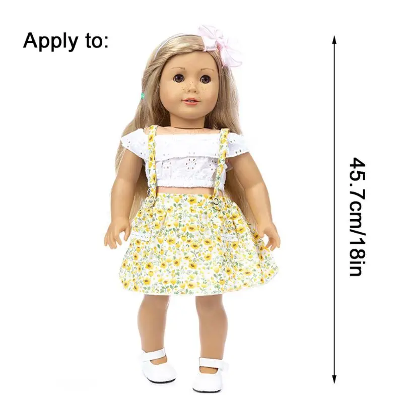 

Doll Dress Up Clothes Suit Pastoral Floral Suspender Skirt for 18in US Girl Doll 77HD