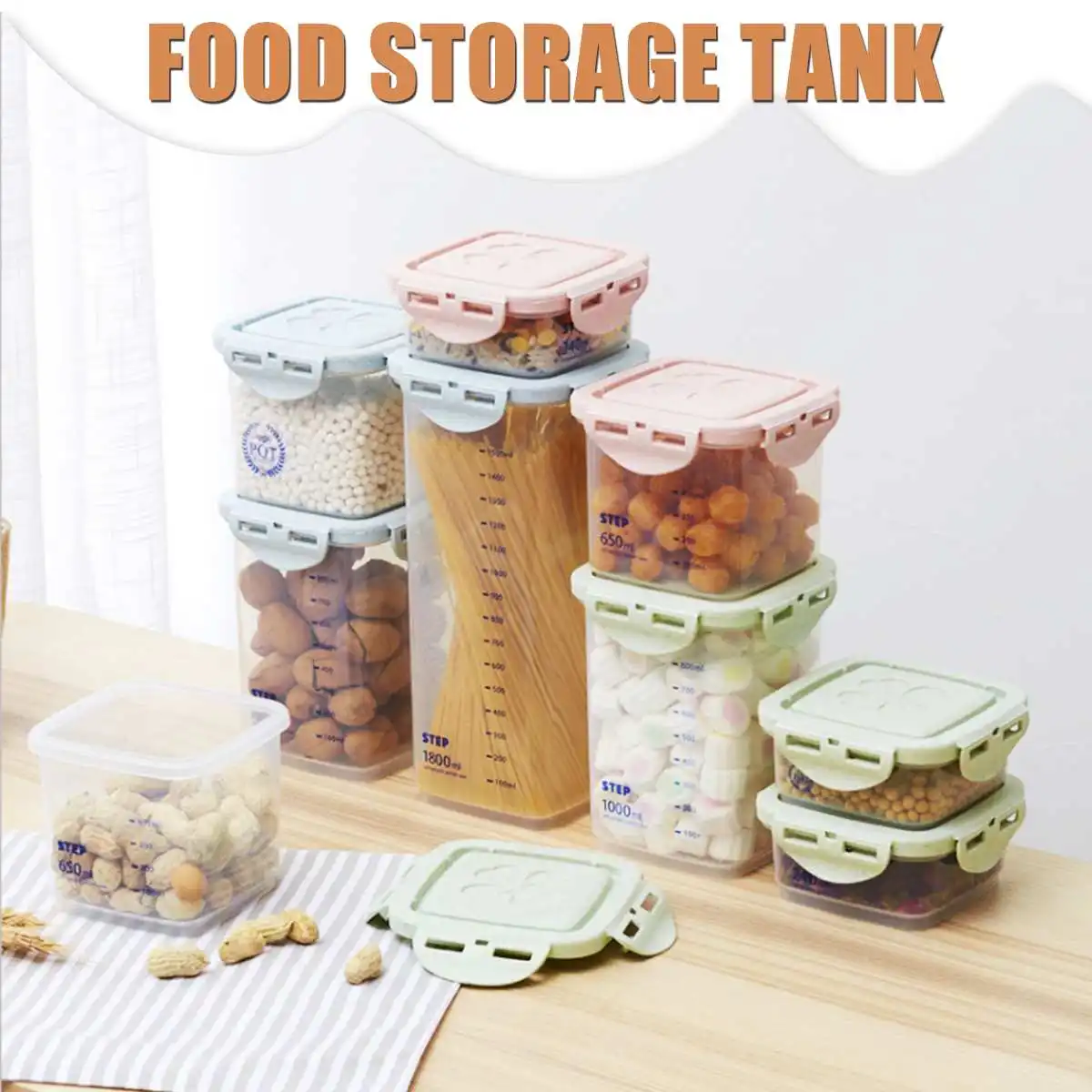 

5pcs Food Storage Container Kitchen Organizer Cans for Spices Noodle Refrigerator Transparent Sealed Can Kitchen Jars with Lids