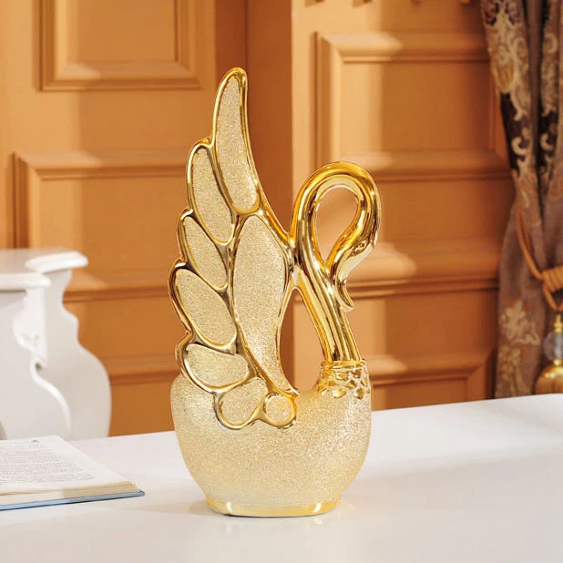

2 Pcs/set European Swan Desktop Decoration Home Decor Ornaments Galvanized Golden Ceramics Animal Statue Crafts Adornment