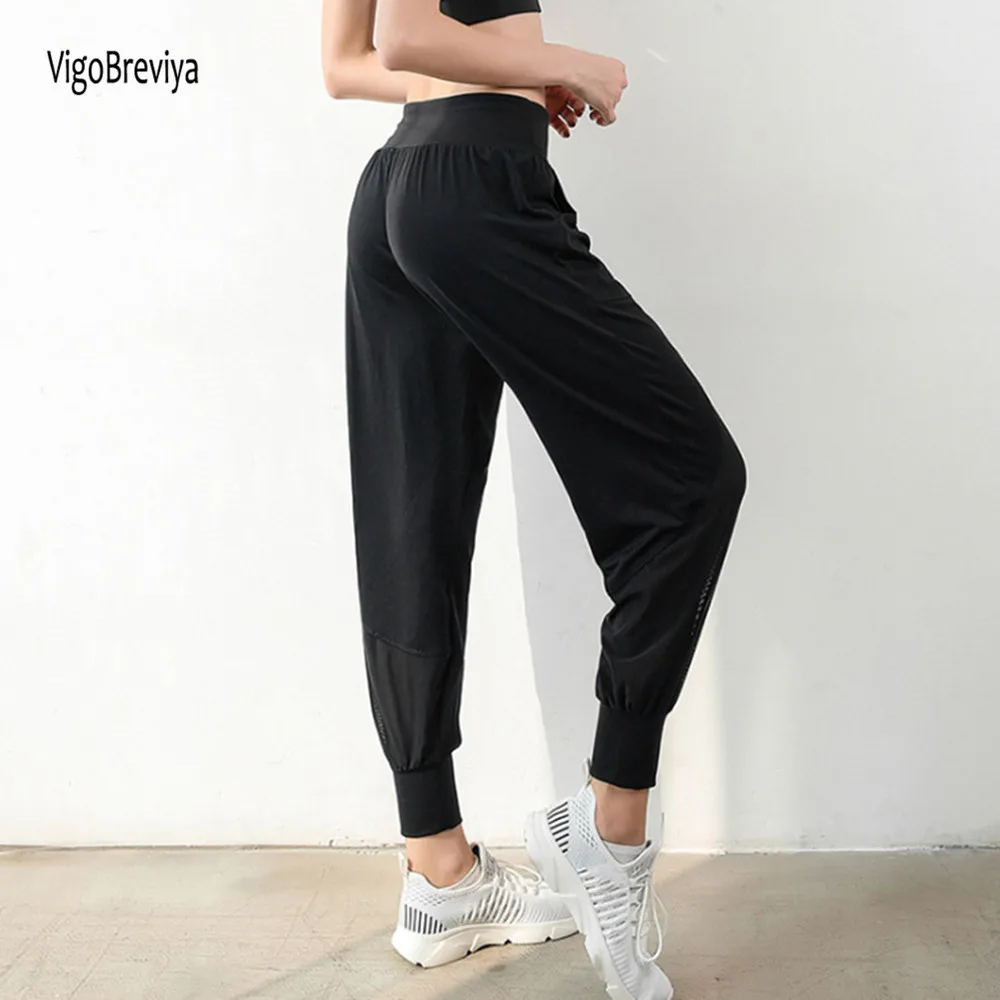 

VigoBreviya Mesh Patchwork Yoga Sport Long Pants Women 2021 High Waist Looes Fitness Leggins Gmy Running Workout Pocket Yogasuit