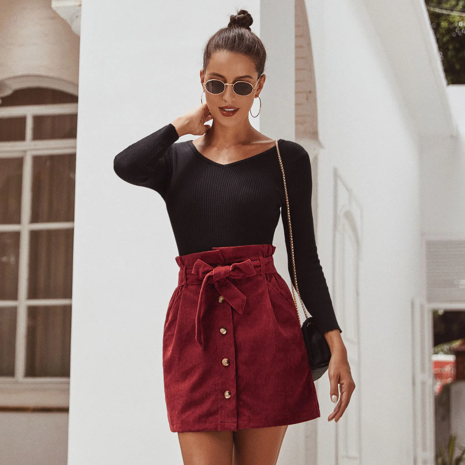 

2021 Fashion New Brand Women Skirt High Waist Bodycon Suede Leather Pocket Preppy Short Mini Skirts button belt short skirt