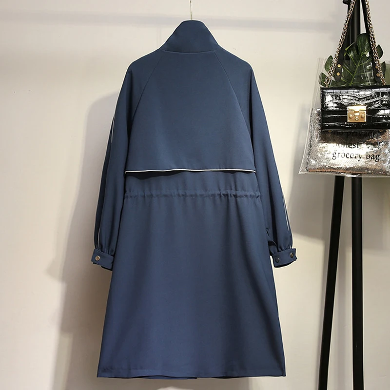 

Autumn Fashion Large Women's Long Loose Korean Windbreaker Xl-3XL Black Office Lady Casual Plus Size Coats Jackets Streetwear