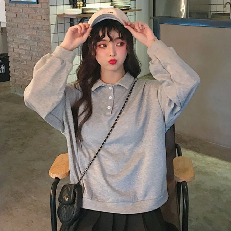 Свитшот женский однотонный повседневный базовый пуловер с длинным рукавом на