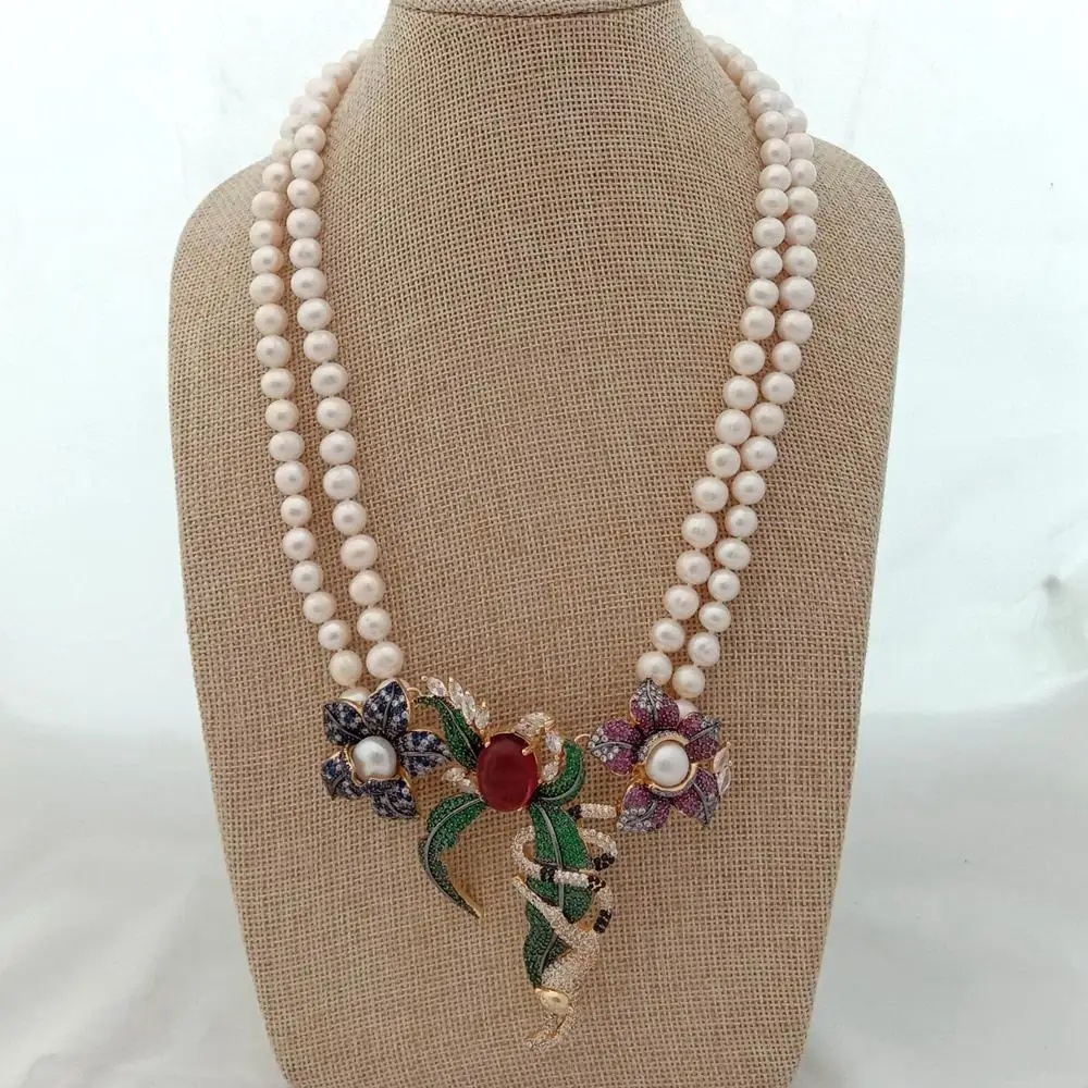 Ожерелье из белого пресноводного жемчуга 21 дюйм 2 ряда|Колье| |