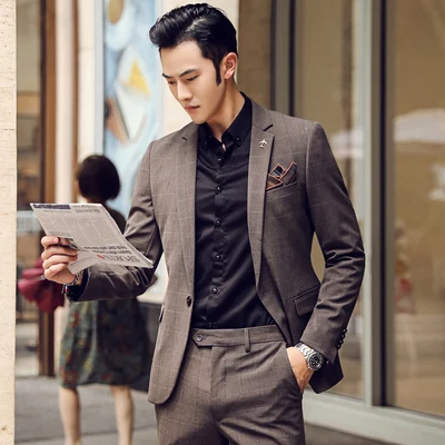 

Мужские костюмы из 2 предметов с брюками, пальто и брюки, клетчатые костюмы, облегающий смокинг, платье для выпускного вечера, свадебные кост...