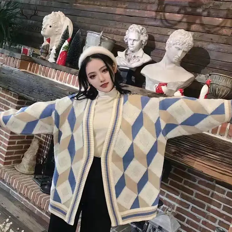 Повседневный женский кардиган свитер с v-образным вырезом однотонный Свободный