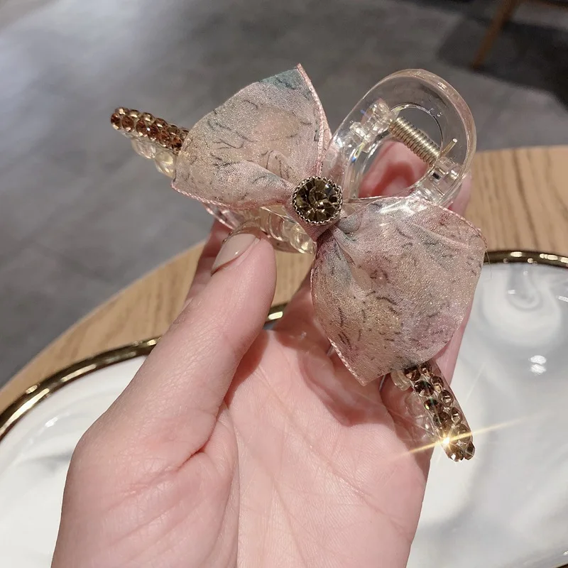 

Small broken hair bow hairpin organza rhinestone Mori female catch clip fashion and elegant hair catch shark clip