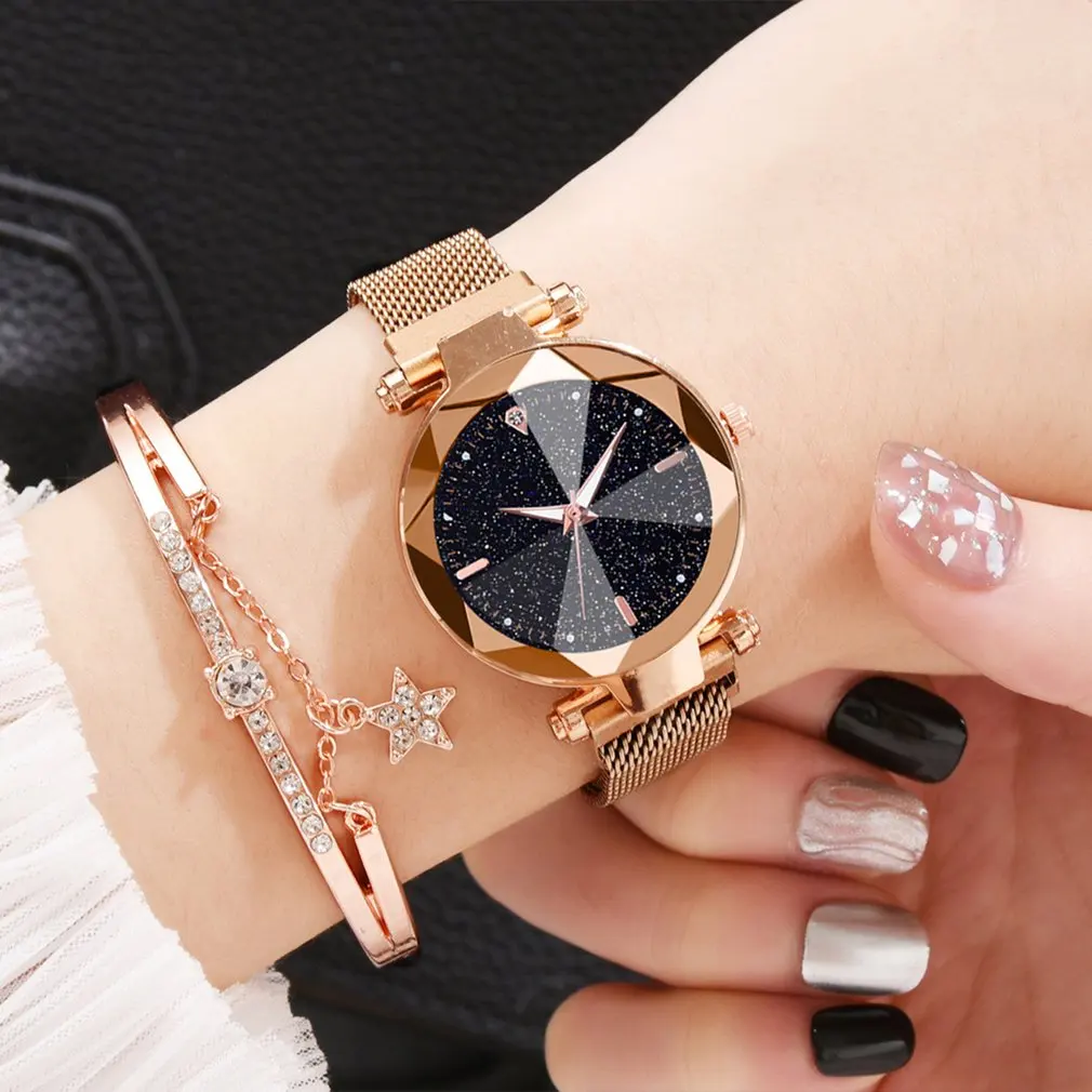 

Luxury Starry Sky Watch + Bracelet Set Korean Style Watch Luminous Fashion Wild Lazy Magnet Buckle Ladies Watch Fashion Elegant