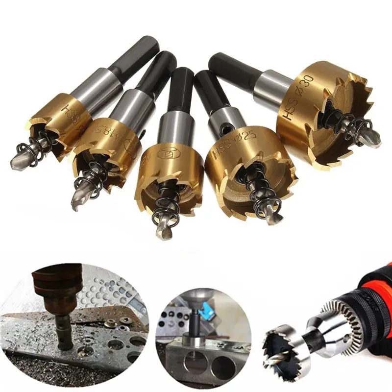 

5pcs 16-30mm High Speed Steel Drill Set Meche Cutter for Drilling Cylindrical Saw - Gold