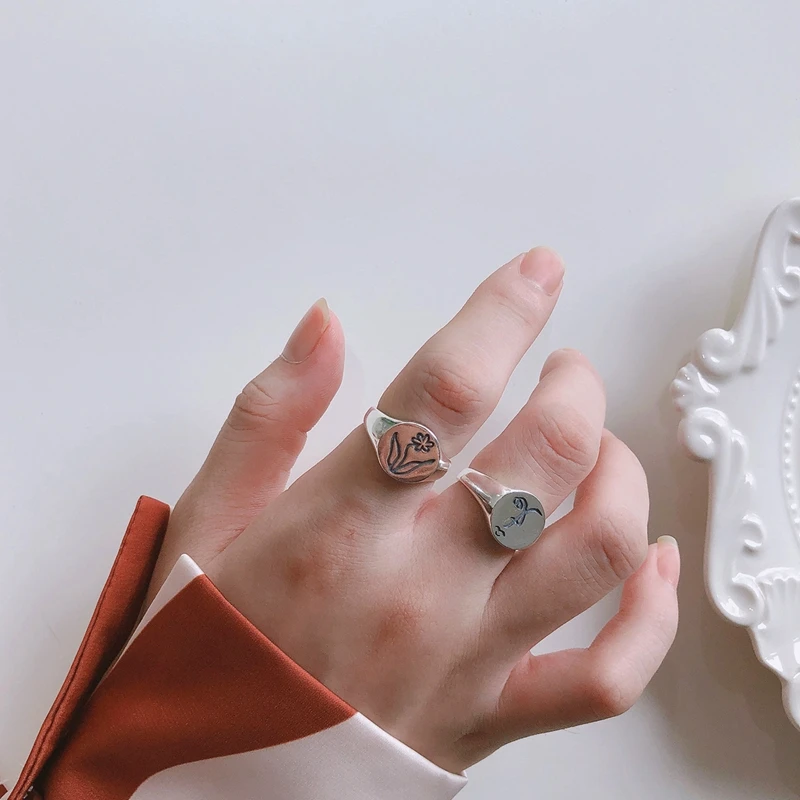 LouLeur 925 пробы серебряные кольца для женщин круглая скульптура человеческое лицо цветок уникальные кольца для сестры элегантные серебряные 925 ювелирные изделия