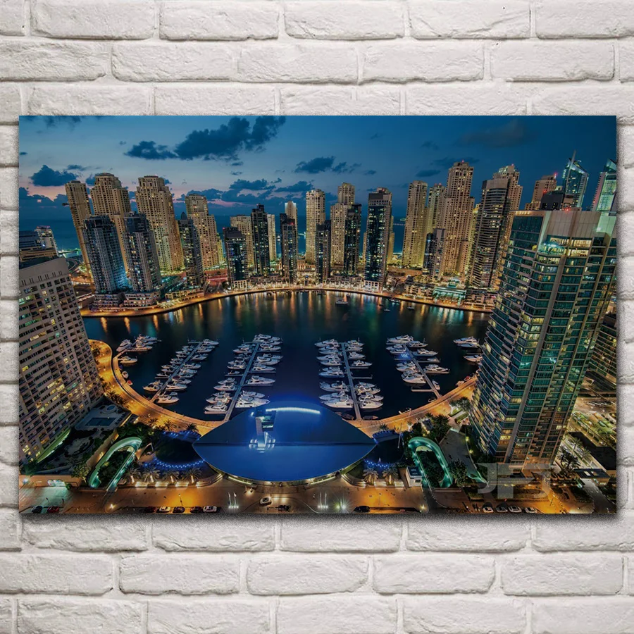 Ткань с изображением Дубая зданий Ночной пейзаж искусство дома украшение для