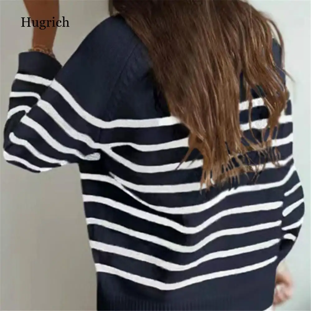 

Baggy Striped Knitted Sweater Button Long Sleeve Jumpers For Women Ladies Autumn Winter 2021 Casual Pullovers Streetwear