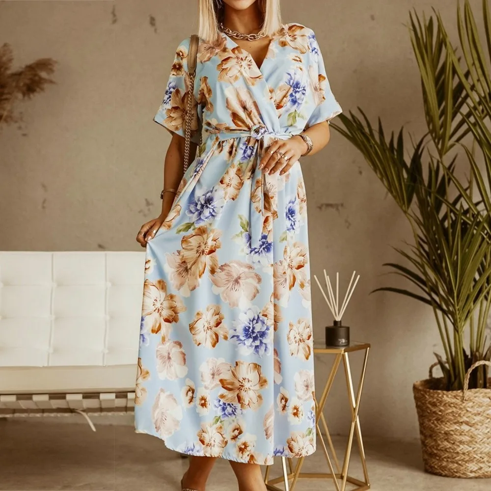 

Summer Dress Women Sundress Holiday Floral Print Bohemian Casual Women Vintage Party Dress 2021 Sexy V-neck Boho Beach Dress