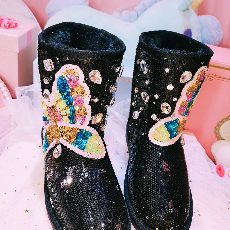 2020 новые зимние расшитые блестками сапоги ручной работы на заказ Роскошные