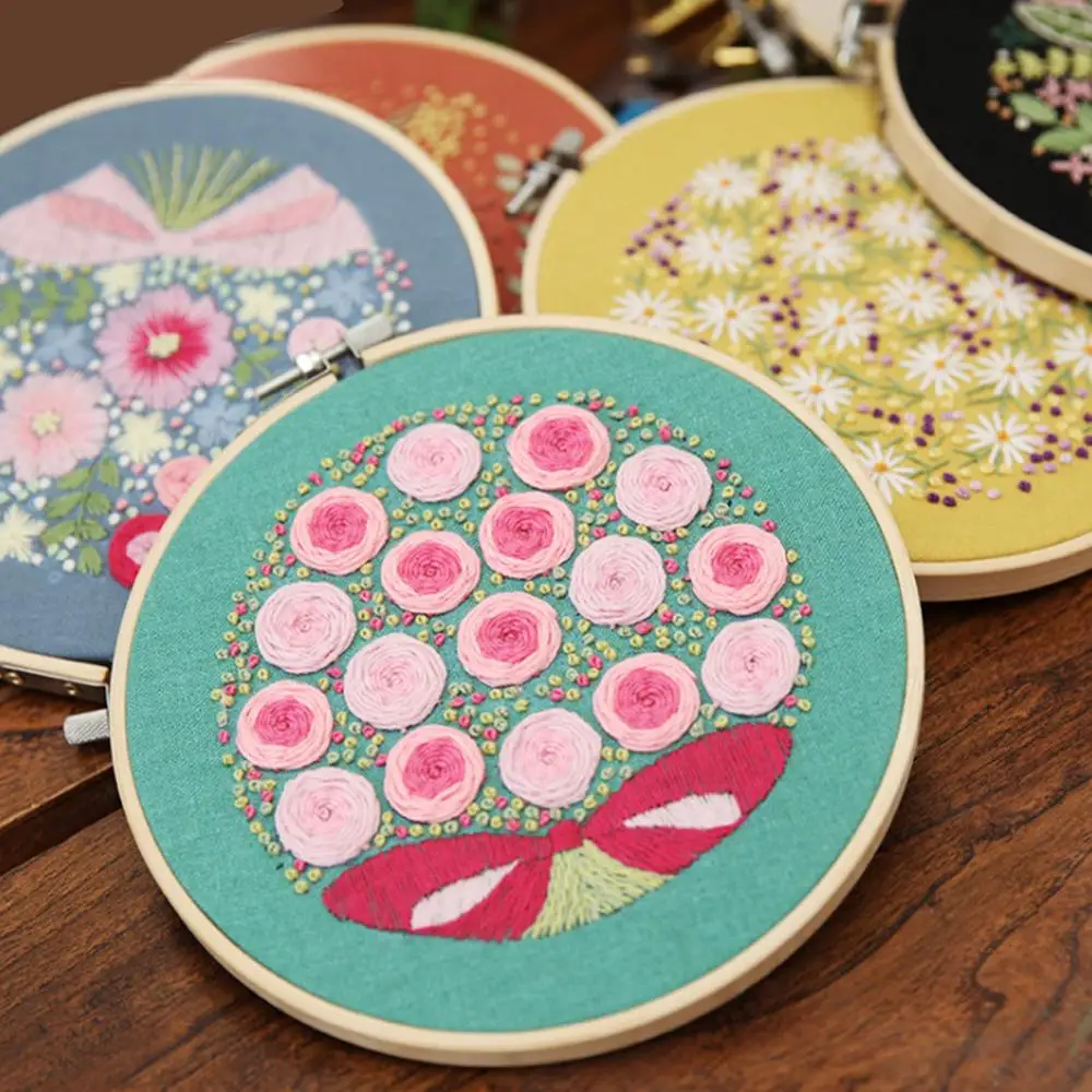 

DIY Embroidery Flower Handwork Needlework for Beginner Cross Stitch Kit Ribbon Painting Decoration Embroidery Hoop Home Decor