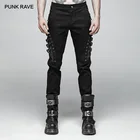 Брюки мужские в стиле Панк RAVE, черные облегающие ковбойские эластичные штаны в стиле панк, рок, модные повседневные, с головой призрака, штаны с заклепками