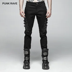 Брюки мужские в стиле Панк RAVE, черные облегающие ковбойские эластичные штаны в стиле панк, рок, модные повседневные, с головой призрака, штаны с заклепками