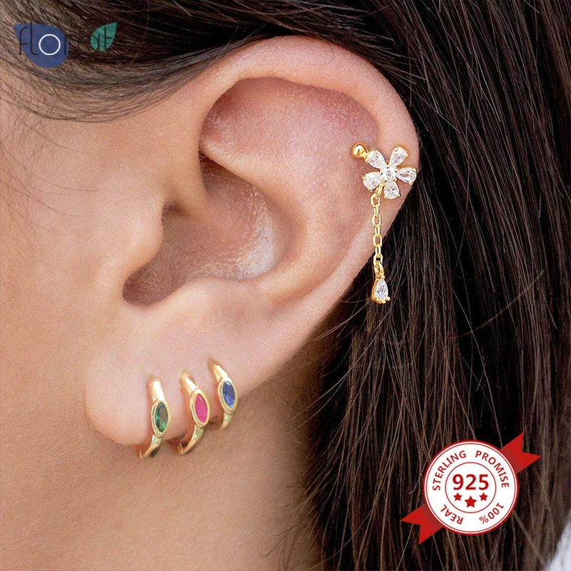 

925 Sterling Silver Minimalist Zircon Gold Hoop Earrings Charming Women Hypoallergenic Piercing Exquisite Small Circle Earring