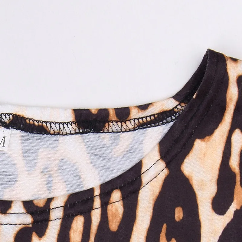 

S-2XL Women's Leopard Print Long Sleeve Round Neck Loose Straight Short Skirt 2021 European And American Summer Casual Dress