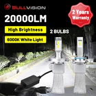 Светодиодные фары Bullvision H8, фары H4, H11, H7, H1, H9, 9005, 9006, HB3, HB4 без вентилятора, холодные лампы для объектива проектора, белые чипы CSP 6000K