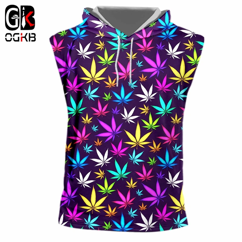 

OGKB Мужская Горячая Новинка Свободные цветные листья майка с 3D принтом листва короткий рукав с капюшоном Топ Большой размер 5XL