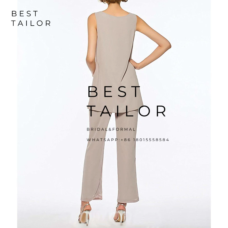 

Mother of the Bride Dresses for Weddings 3 Pieces Pant Suits with Jacket Chiffon Simple Pantsuit Farsali Vestido De Madrinha
