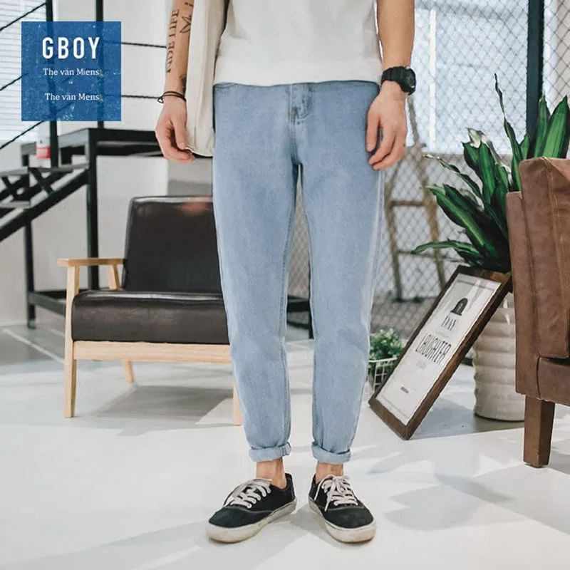 

Wholesale 2022 Fashion Teenagers Denim Jeans Men's Slim Loose Brand Young Feet All-match Fashion Korean Trend Harem Pants
