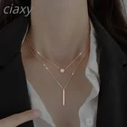 Ожерелье CIAXY из стерлингового серебра 925 пробы с квадратным круглым блестящим цирконием для женщин изящное ожерелье с двойной цепочкой до ключицы геометрические украшения