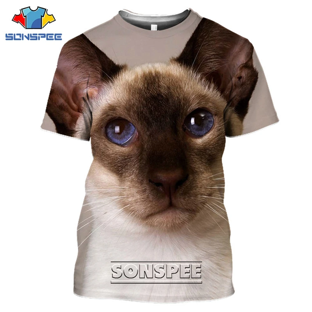 

SONSPEE 3D Print Siamese Cat Cute Animal Men's T-shirts Harajuku Casual Hip Pop Plus Size Streetwear Women Man Tees Tops Shirt