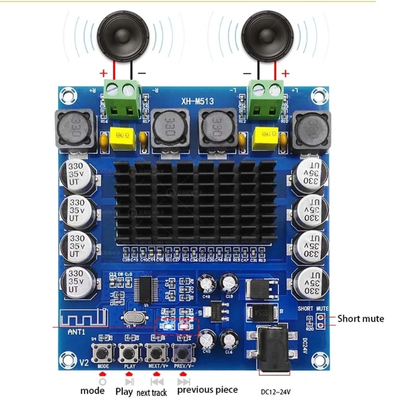 Высокомощный Модуль платы цифрового усилителя мощности Bluetooth 5 0 TDA7498 2x100