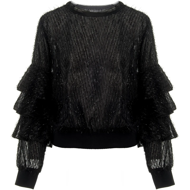 

Kpop Unicorn Tumblr Top Polyester Full Ruffles Solid O-neck Butterfly Sleeve Blusa New Women Shirt Princess Bottoming Female