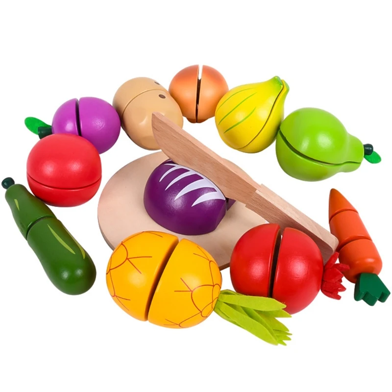 

P15C Wooden Fruit Vegetable Cutting Pretend Play Toy Simulation Kitchen Montessori