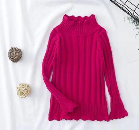 19069 Rose Pink Хлопковый трикотажный пуловер для мальчиков; осенне-зимние свитера для маленьких девочек; Детский свитер в рубчик с высоким воротником; одежда для детей - Цвет: 19069 Rose Pink