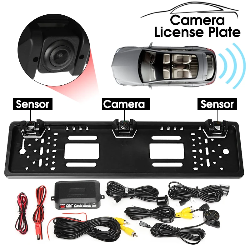 

Universial HD CCD Car Rear View Camera EU European License Plate Frame Parking Reverse Camera Radar Probe Parking Sensors