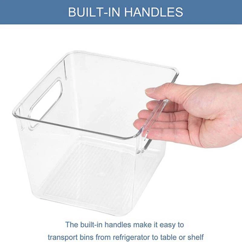 

Plastic Stackable Kitchen Pantry Cabinet, Refrigerator or Freezer Food Storage Bins with Handles - 6 Pack - Clear