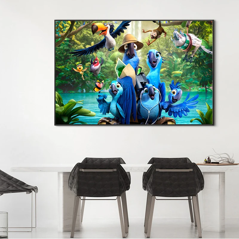 Художественный синий попугай Летающие птицы деревянный пейзаж картина маслом на