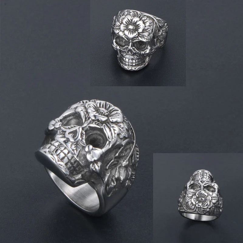 В стиле панк ювелирные изделия мужское кольцо из нержавеющей стали с цветочным