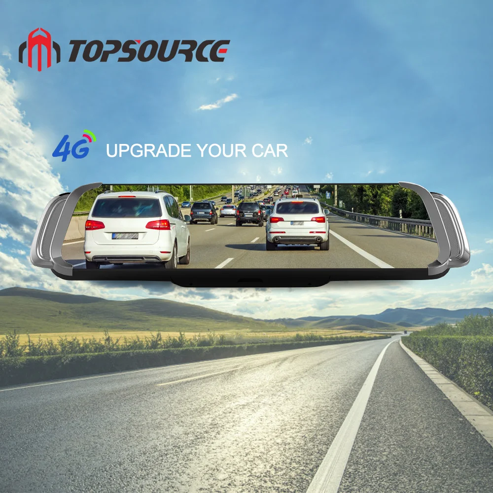 Автомобильный видеорегистратор TOPSOURCE Android 10 дюймов/4G двойной объектив зеркало