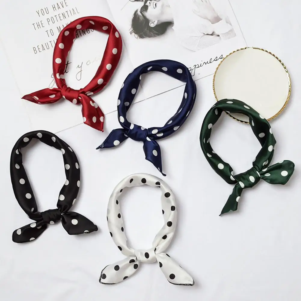 Квадратный шарф женский Сатин в горошек галстук для волос Веревка резинки