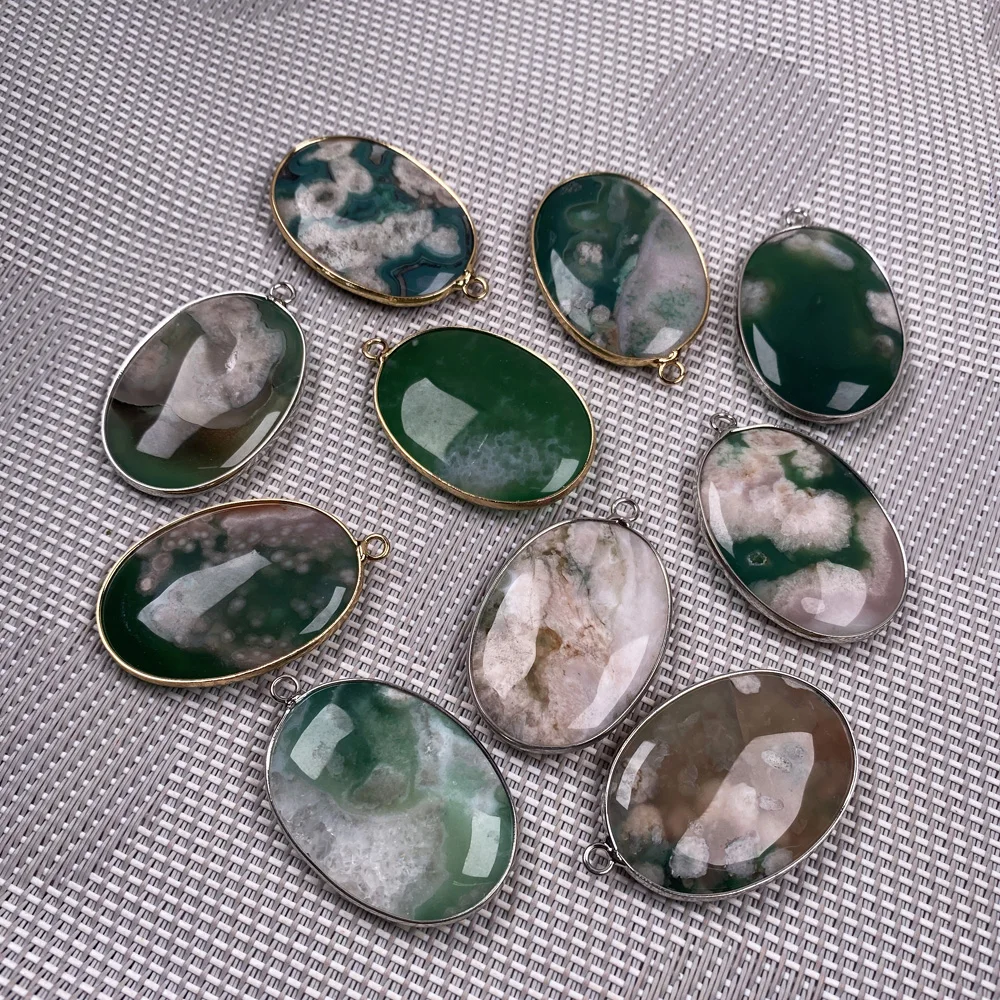 

Natural Green Agates Pendants Charms Egg Shape Section Agates Pendants for Jewelry Making DIY Accessories Fit Necklaces 25x40mm
