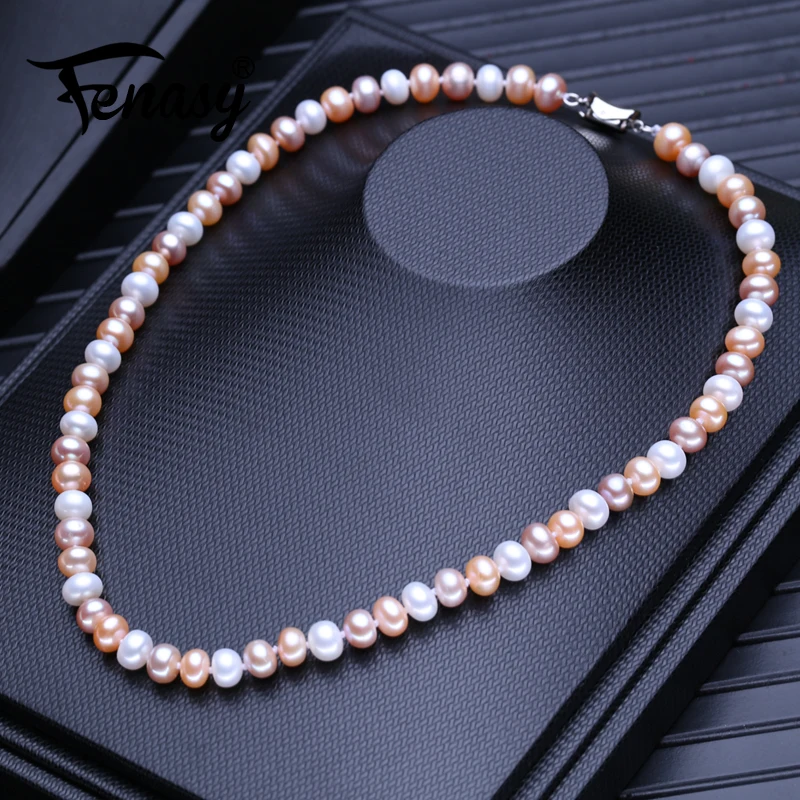 

FENASY Natural Freshwater Pearl Necklaces For Women Handcrafted Multicolor Long Necklace Wedding Jewelry Neck Accessories