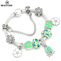 new floral glass beads charm ladies bracelet silver plated snake bone chain brand bracelet bracelet gift direct shipment