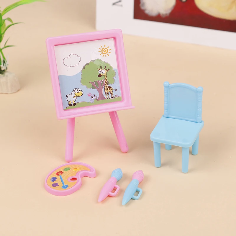

5pcs/Set Dollhouse Miniature School Nursery Blackboard Chair Drawing Board