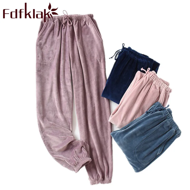 Осенне зимние новые фланелевые пижамы со штанами для женщин домашние штаны сна