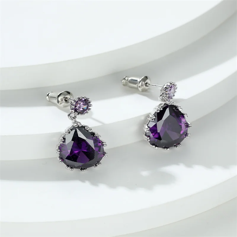

Luxury Temperament Purple Water Drop Earrings Gorgeous Cubic Zirconia Drop Earring For Women Exquisite Wedding Jewelry Gifts