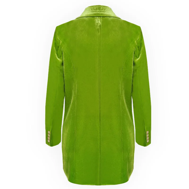 2019 Autumn New Avocado Green Blazer Women Long Sleeve Turn Down Collar Double Breasted Casual Female Velvet Coat | Женская одежда