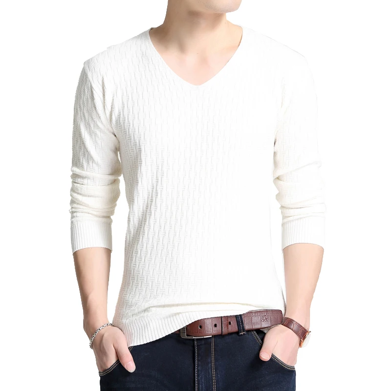 

BROWON Autumn Slim Sweaters Men Long Sleeve Sweaters for Young Men V-collar Pure Long Sleeve Knitted Sweater Men Clothing