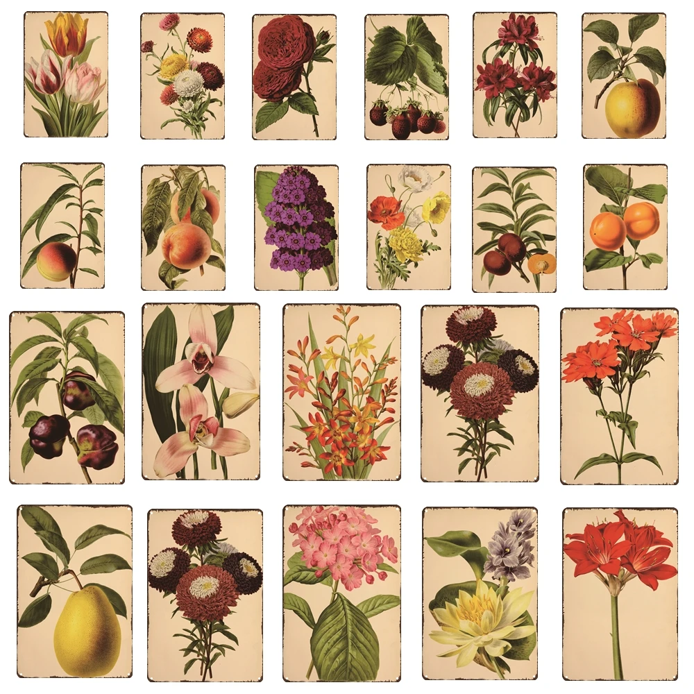 Винтажный жестяной знак с цветами и фруктами домашний декор ретро металлический