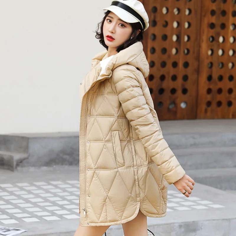 

Lightweight Down Jacket Women Long High-end 90 White Duck Down Winter Jacket Plus size Casual Hooded Parka Overcoat Abrigo Mujer