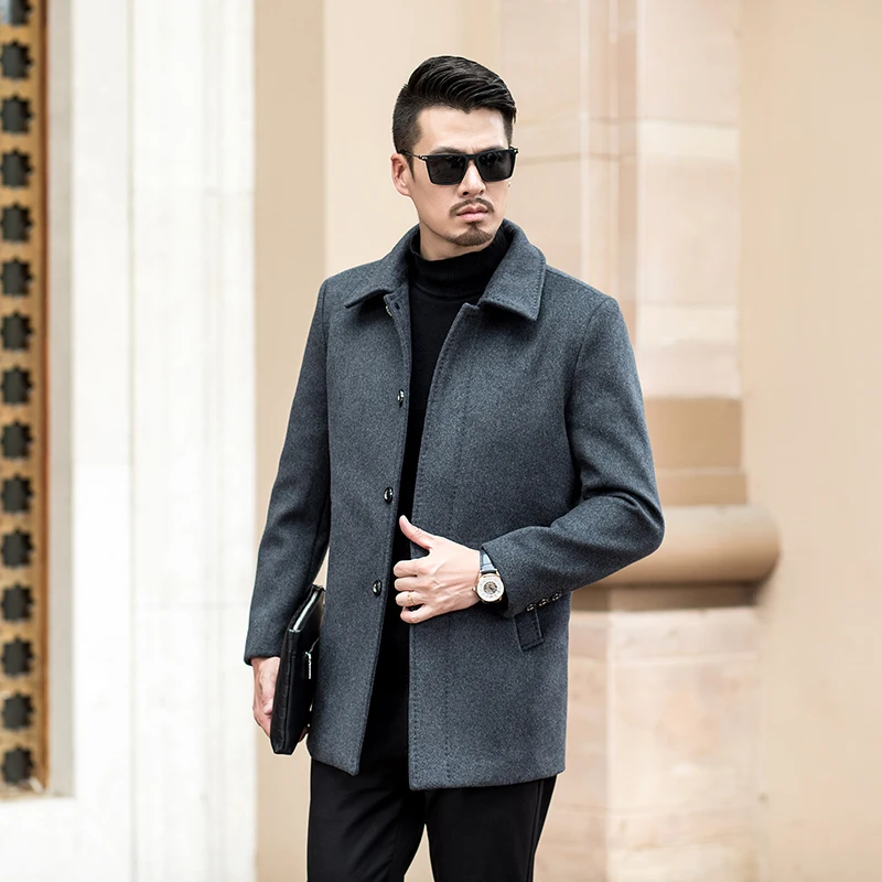 

New Winter Wool Coat Men Leisure Long Sections Woolen Coats Men's Pure Color Casual Fashion Jackets / Casual Men Overcoat